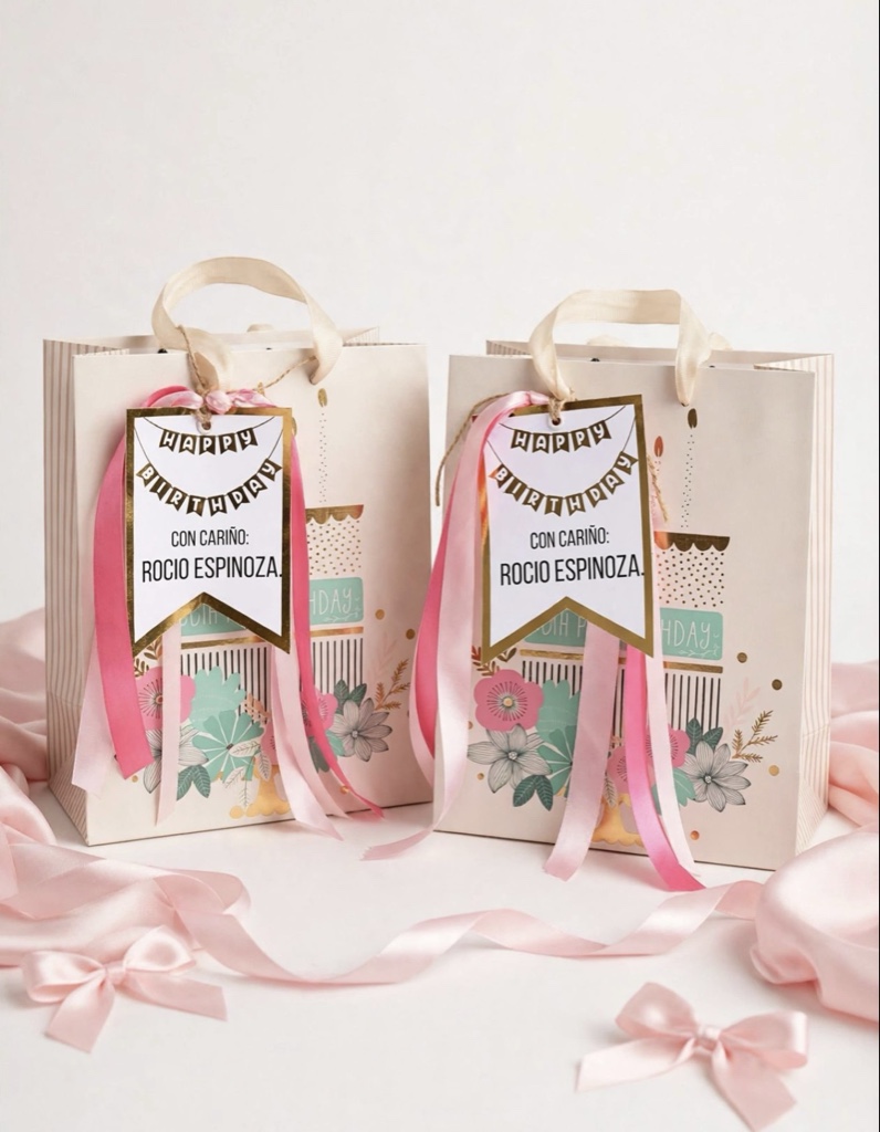 Bolsa regalo Happy Birthday rosa