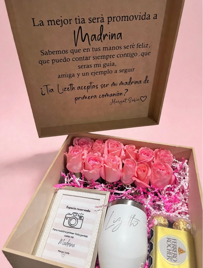 Caja regalo madrina rosa