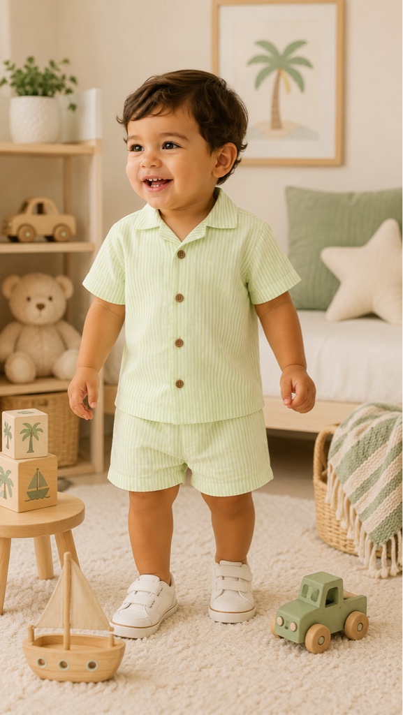 Set pantalón corto y camisa verde boys