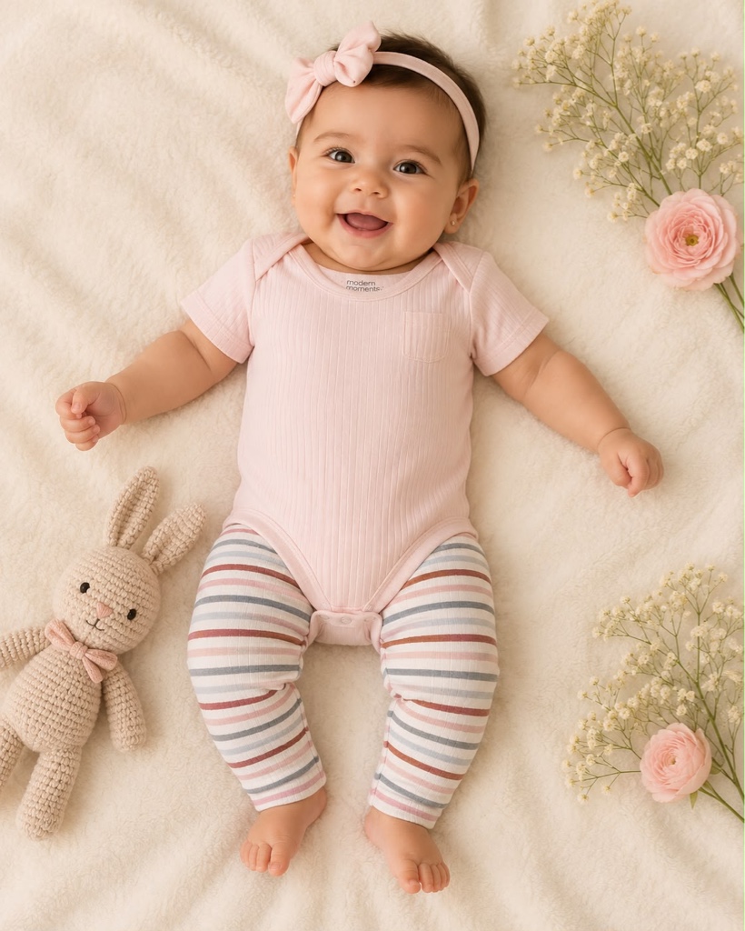 Set pantalón licra de rayas y bodysuit rosado