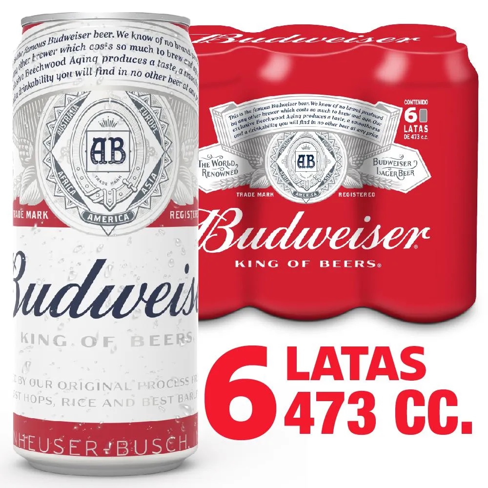 Six pack Budweiser cerveza lata 473cc
