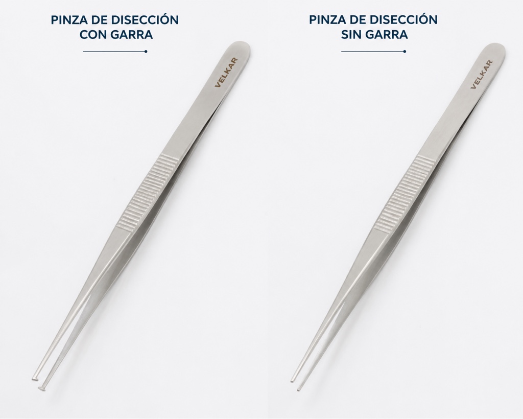 Pinza de disección con garra y sin garra