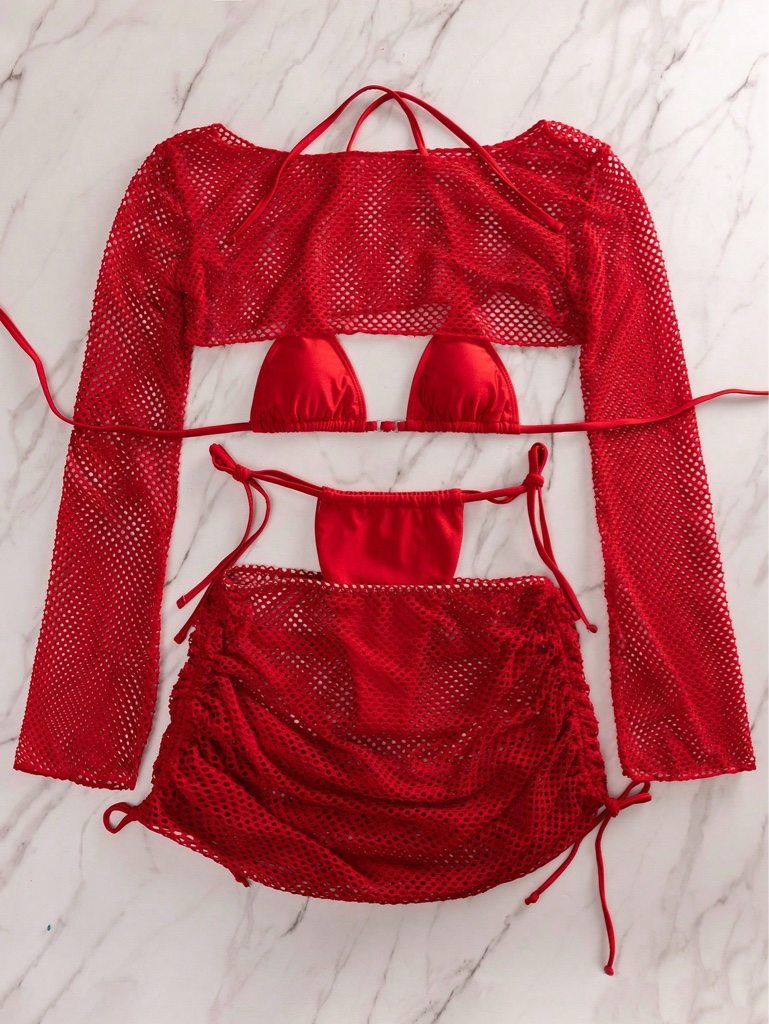 Traje de baño rojo con set de malla