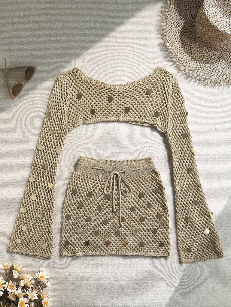 Set tejido beige con lentejuelas