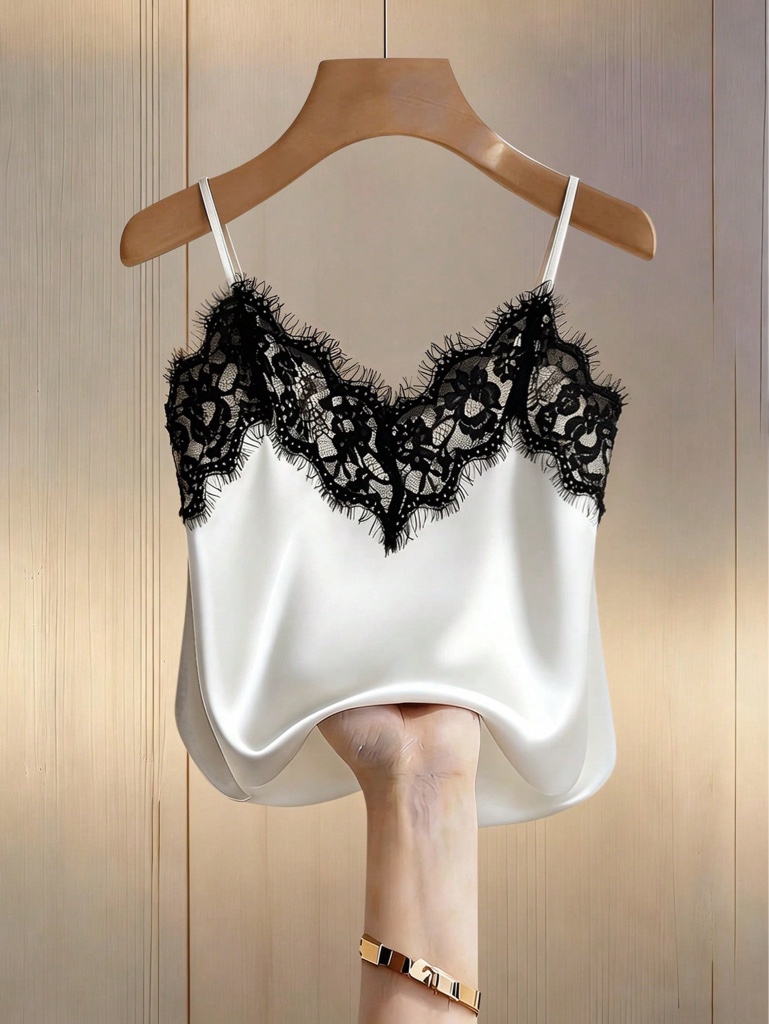 Top blanco encaje negro