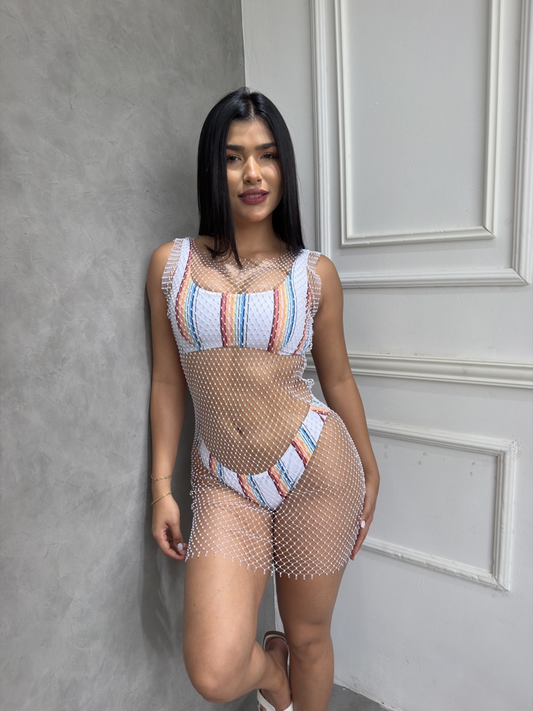 Vestido de malla brillante blanco