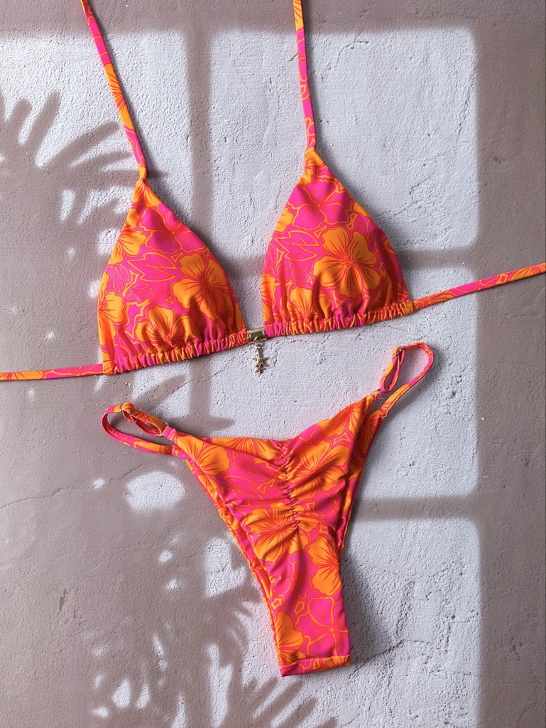 Bikini floral fucsia naranja
