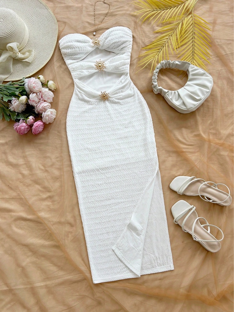 Vestido blanco strapless largo