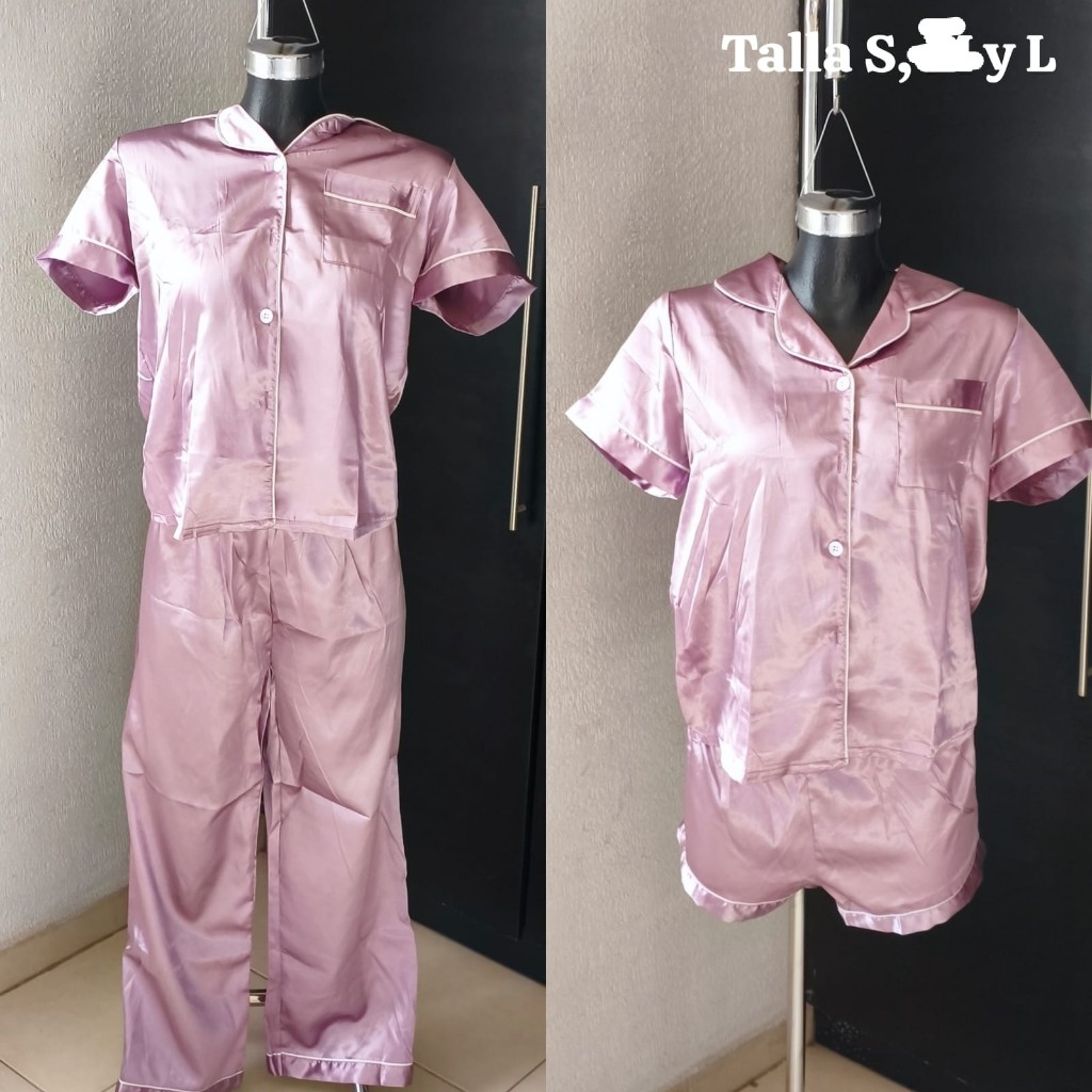 Pijama rosa satinado