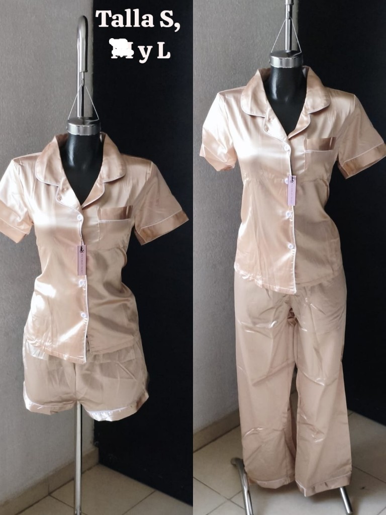 Pijama beige satinado