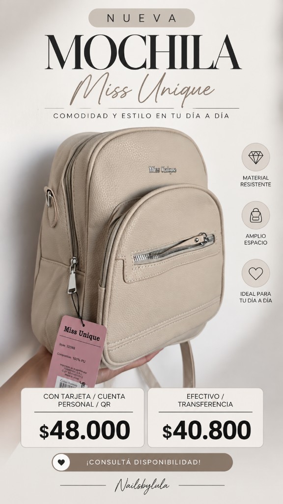 Miss Unique mochila beige