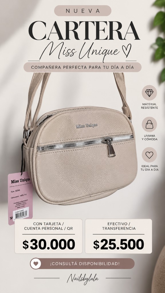 Miss Unique cartera beige