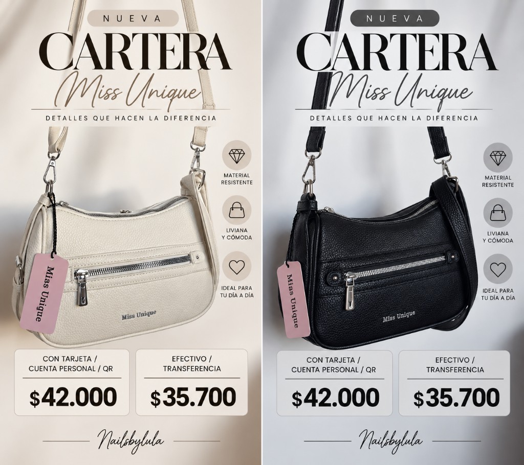 Miss Unique cartera hueso y beige