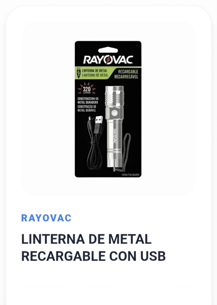 RAYOVAC LINTERNA DE METAL RECARGABLE CON USB