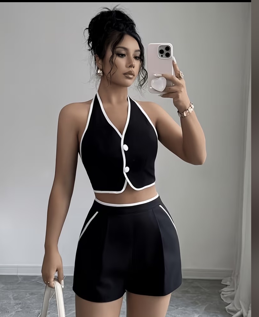 Conjunto negro bicolor halter
