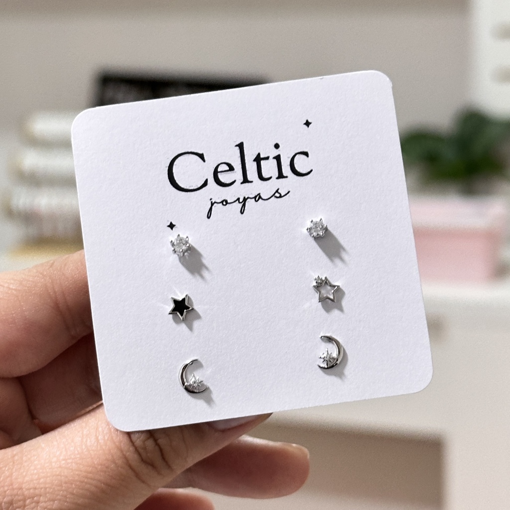 Set aros lunas, estrellas y circones