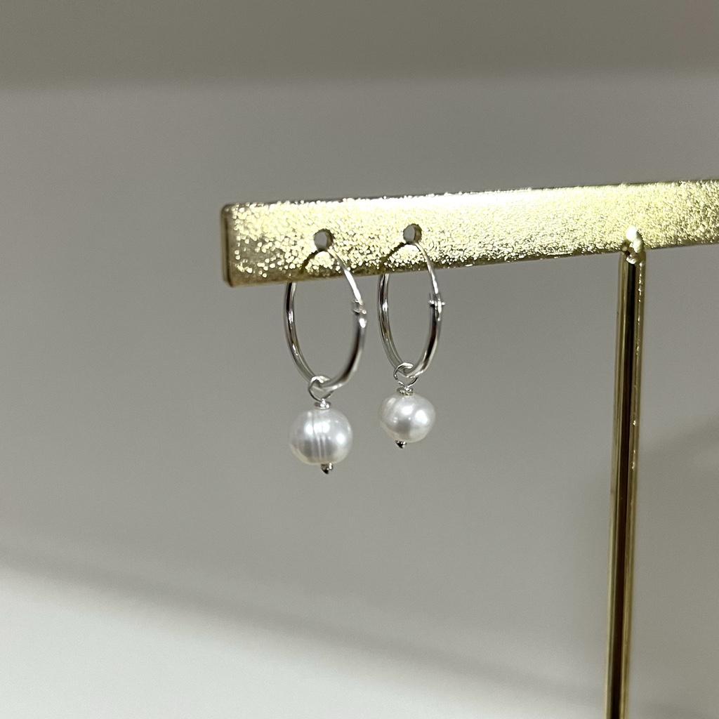 Argolla lisa con perla colgante 14mm