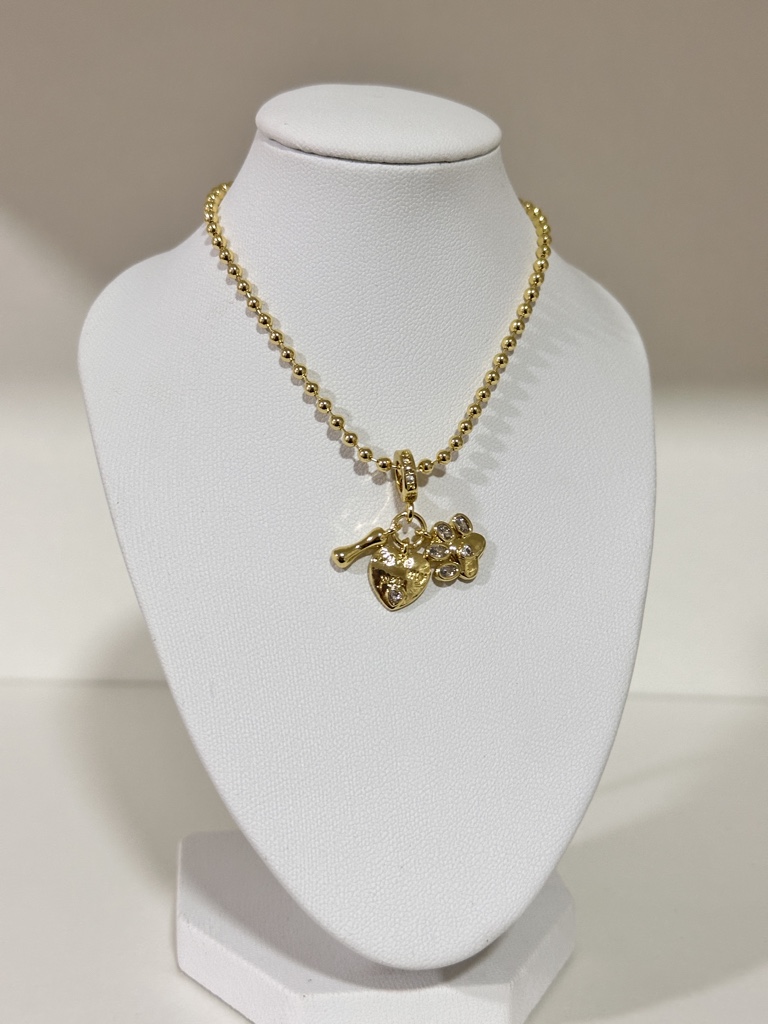 Collar huellita, corazón y hueso