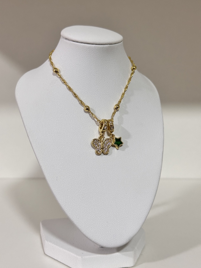 Collar mariposa y estrella cristal verde