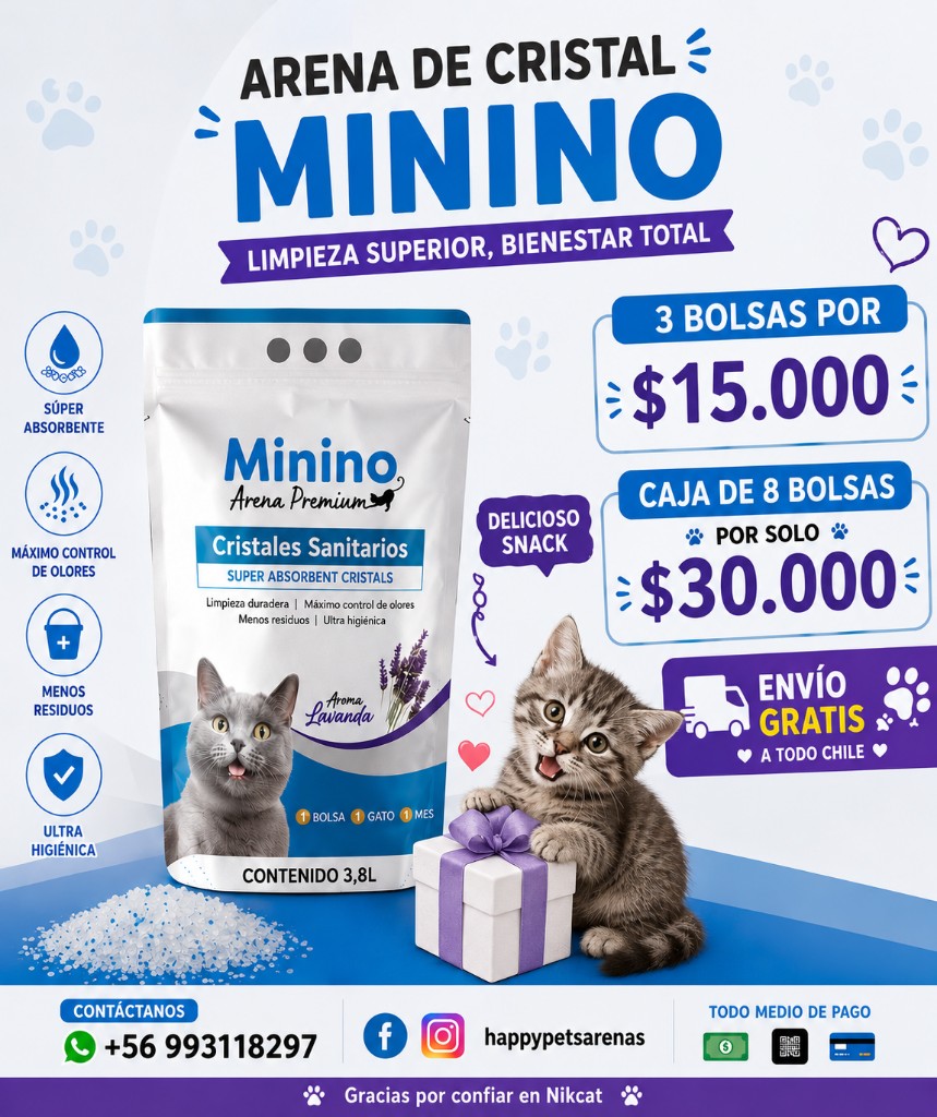 Minino arena de cristal lavanda