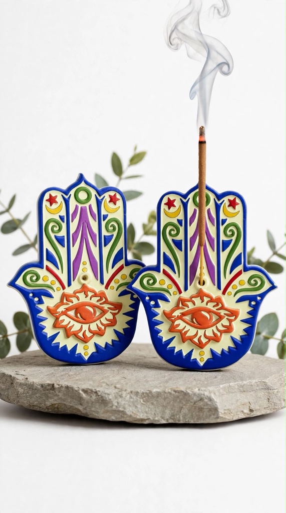 Incensário Hamsa olho vermelho com imã