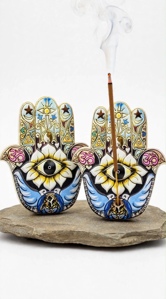 Incensário Hamsa olho amarelo com imã