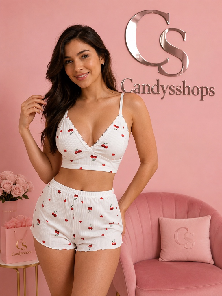 L pijama Blanca cerezas L
