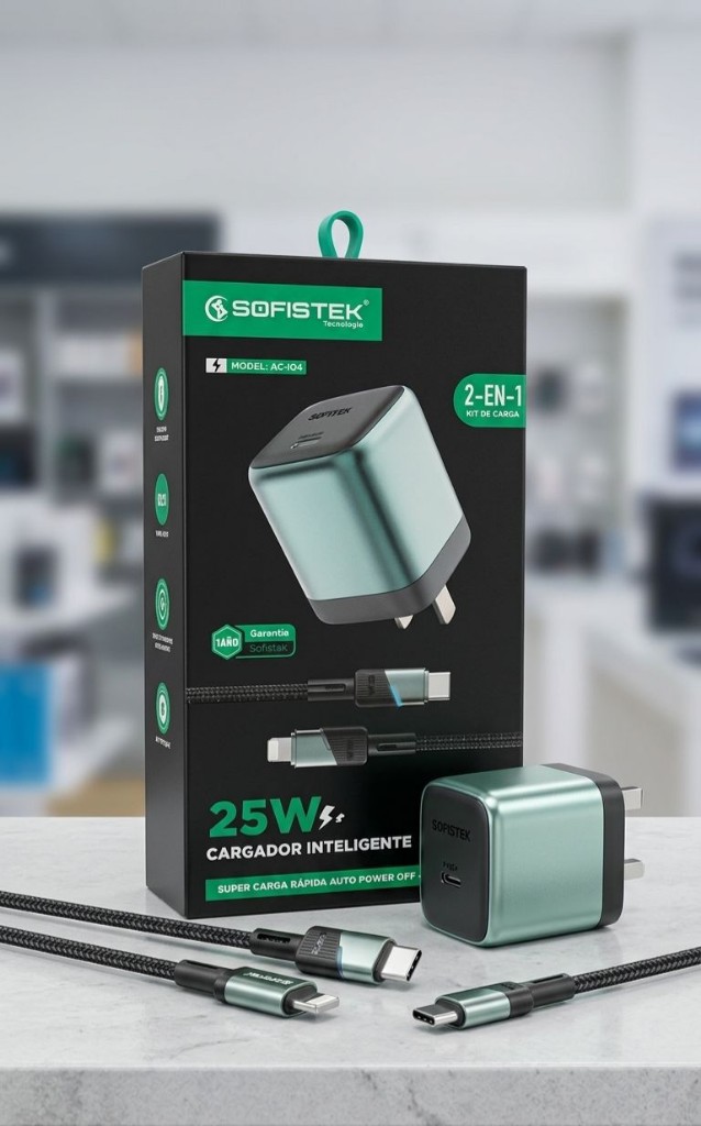 Cargador Sofistek 25W Tipo C a Lightning – Carga Rápida 2 en 1
