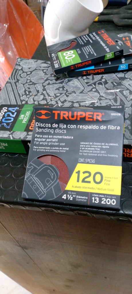 "DISCO LIJA 4-1/2"" CON RESPALDO DE FIBRA, GRANO 120, TRUPER"