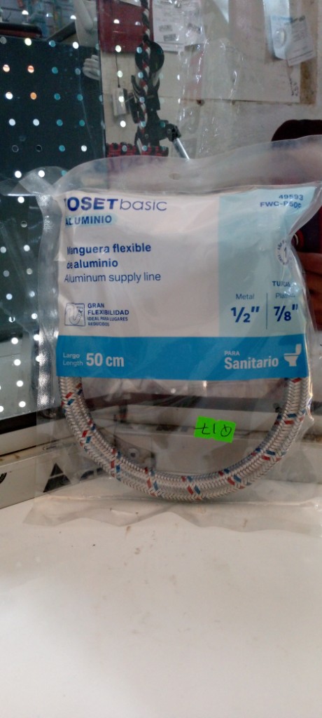MANGUERA WC, ALUMINIO, 1/2" × 7/8", 50 CM, PLAST/METAL, BASIC