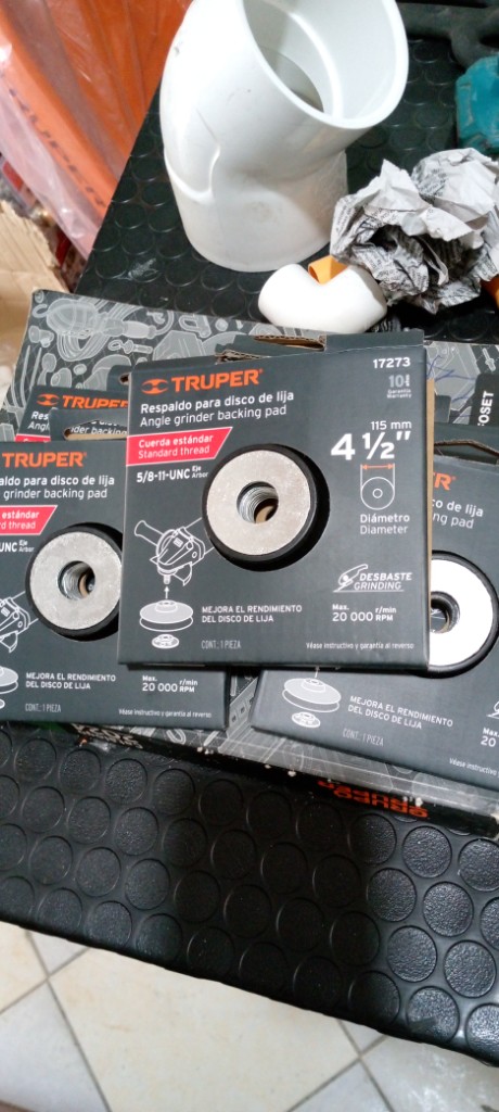 "RESPALDO PARA DISCOS DE LIJA 4-1/2"", EJE 5/8, TRUPER"