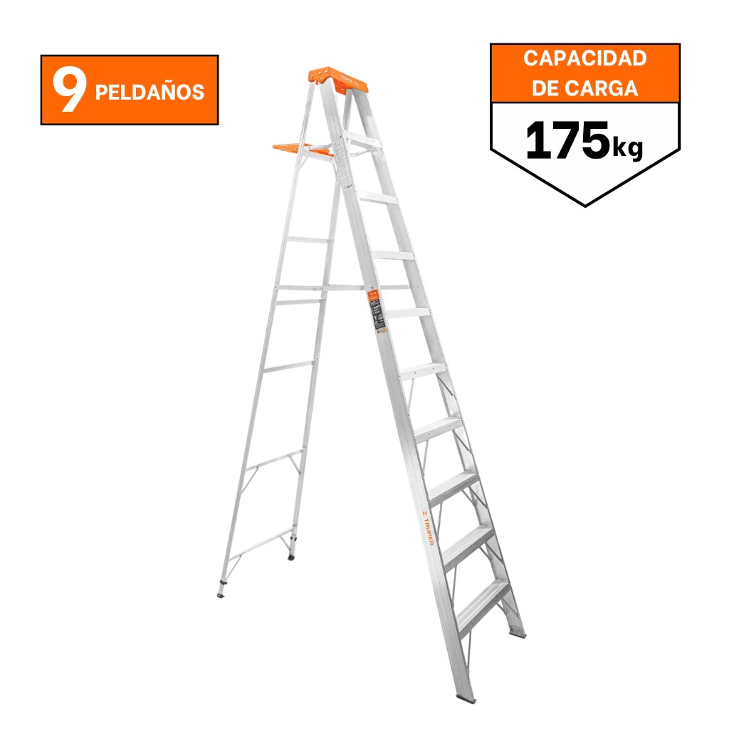 ESCALERA TIPO TIJERA DE ALUMINIO DE 9 PELDAÑOS