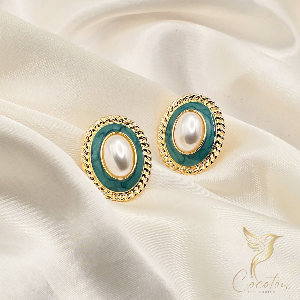 Aretes verde con perla