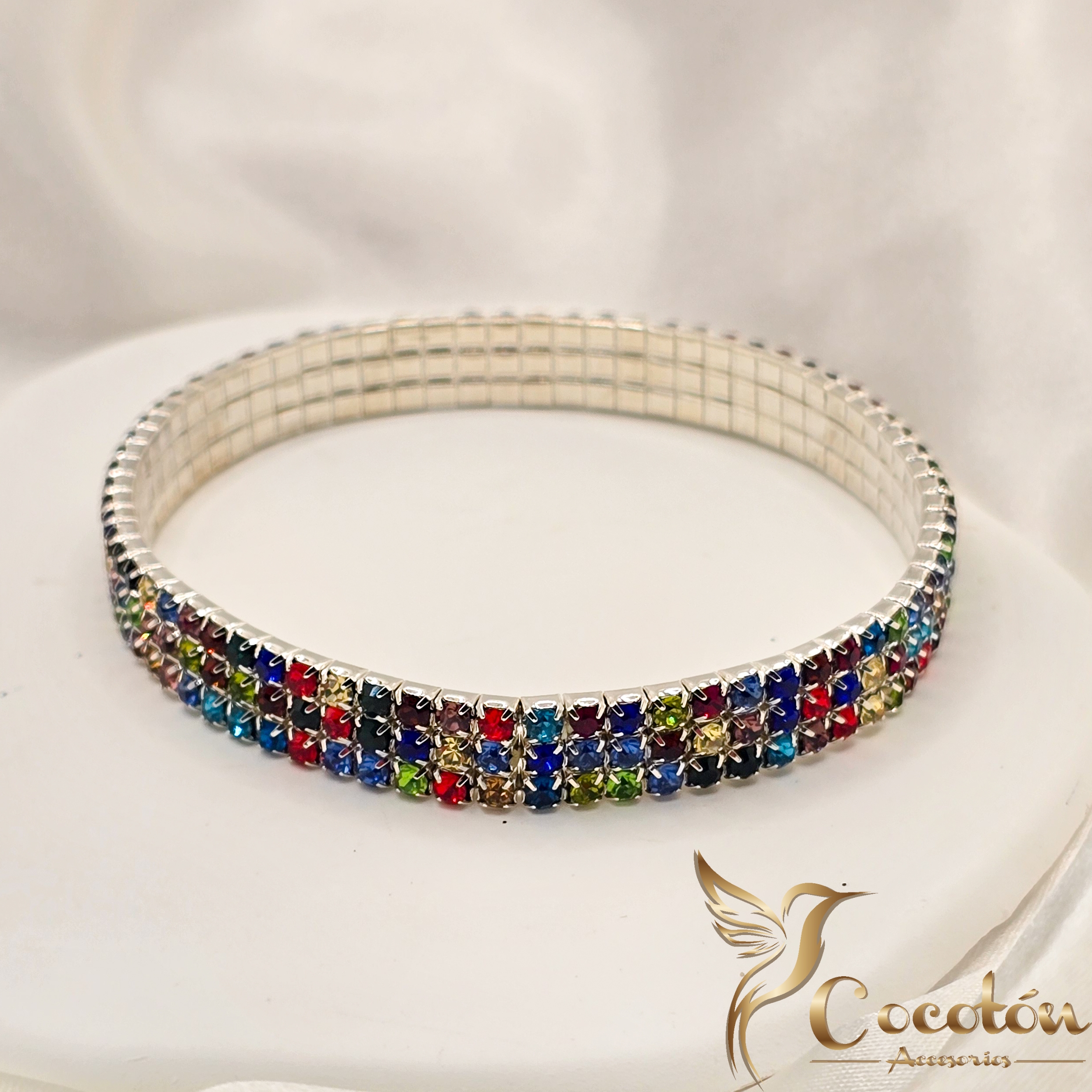 Pulsera elastica multicolor con cristales