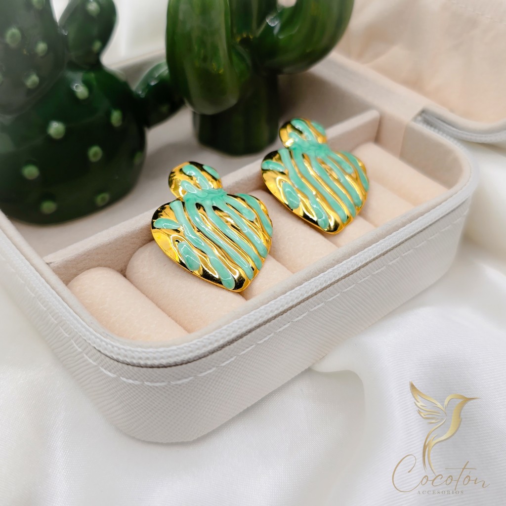 Aretes dorado y azul aqua