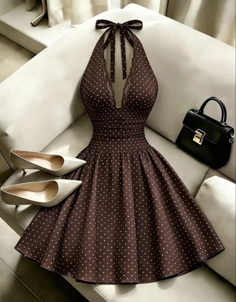 Vestido de puntos café
