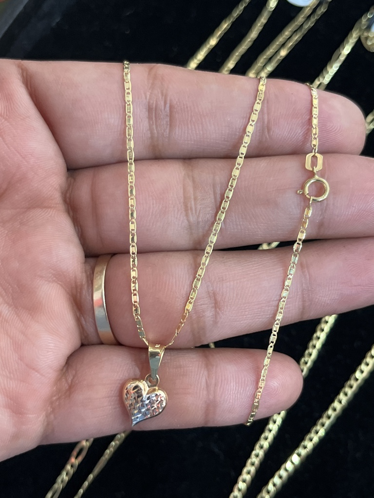 Cadena tipo 3oro con dije de corazón 3oro 10k