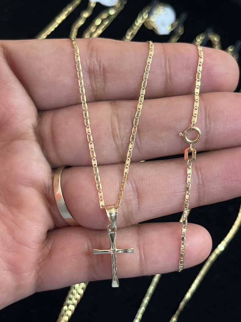 Cadena tipo 3oro con dije de cruz oro 10k