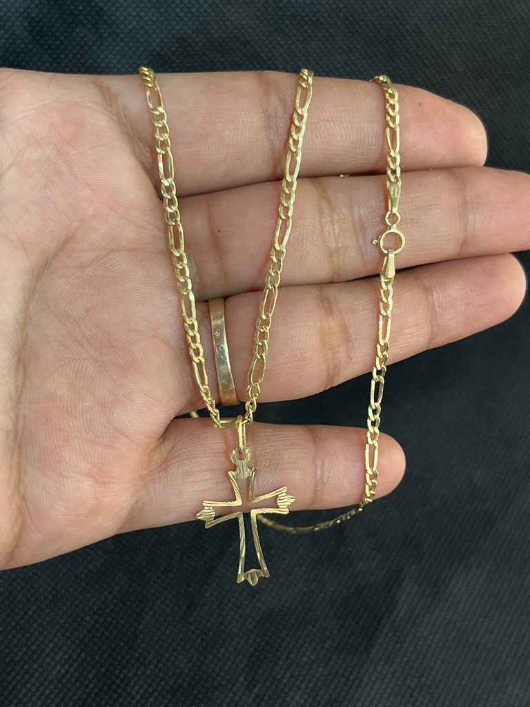 Cadena figaro con dije de cruz oro 10k