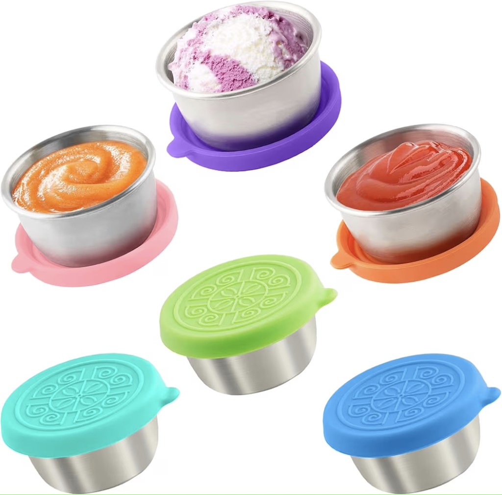 Tazones de acero con tapa en silicona.