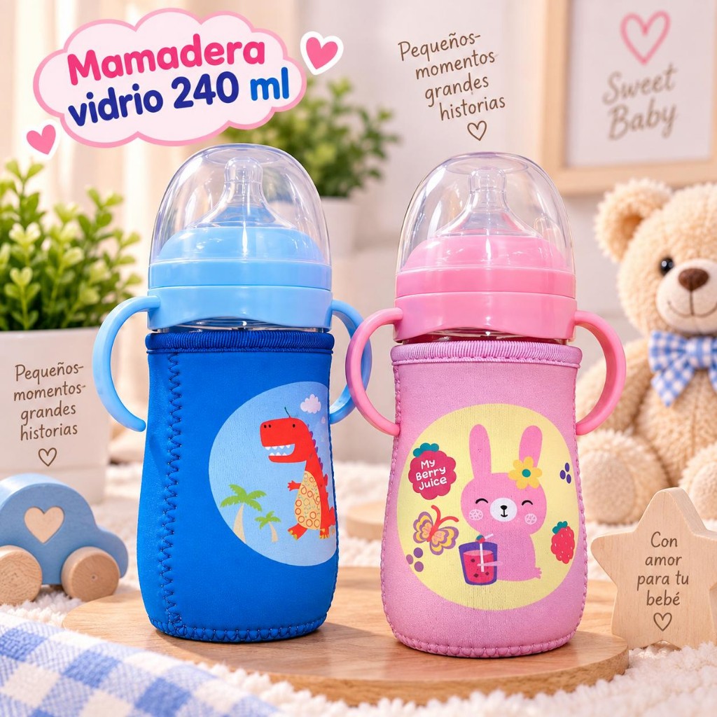 Mamadera de vidrio 240 ML con protector