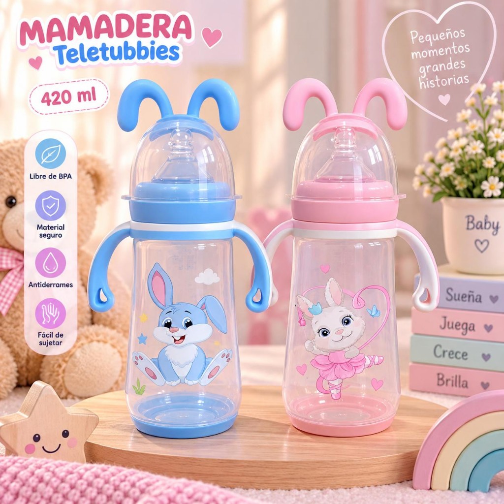 Mamadera márca Teletubbies de 420 ML forma de conejito