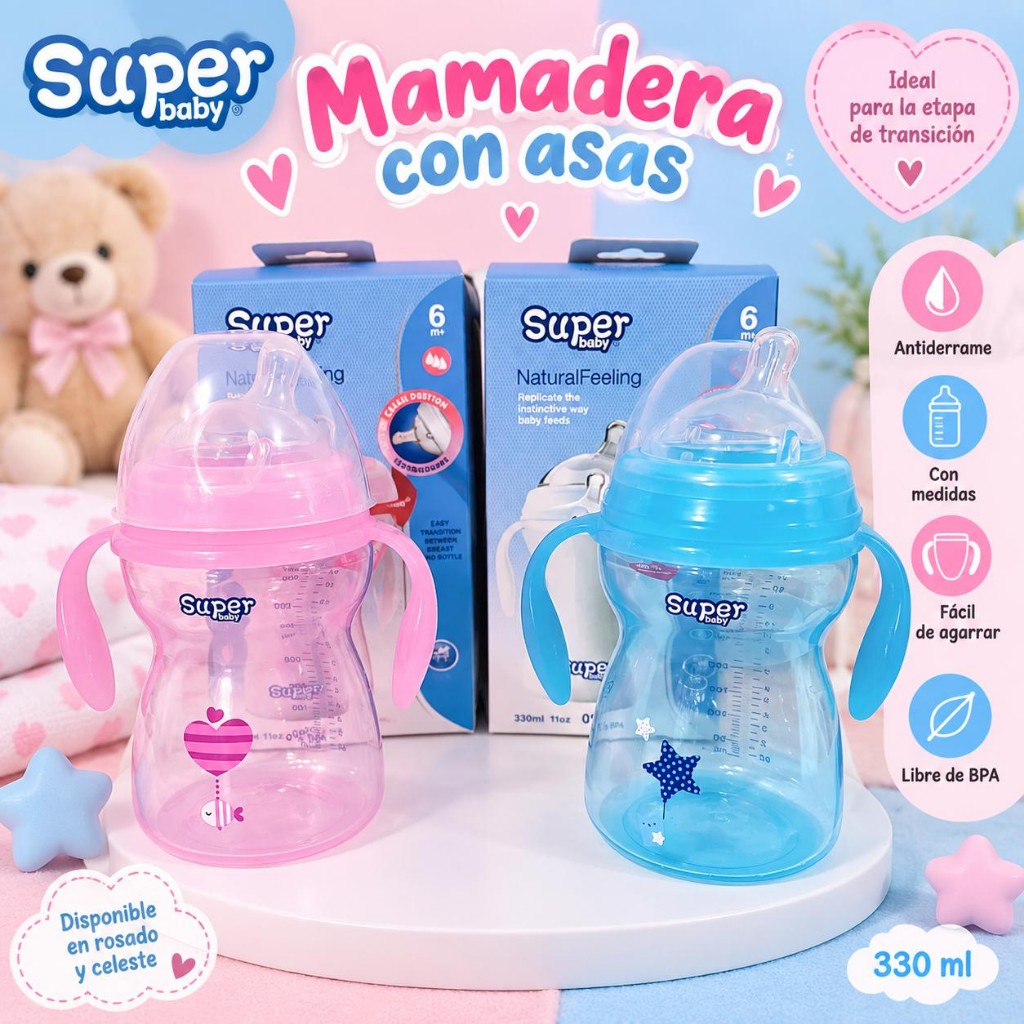 Mamadera súper baby de 330 ML y asas