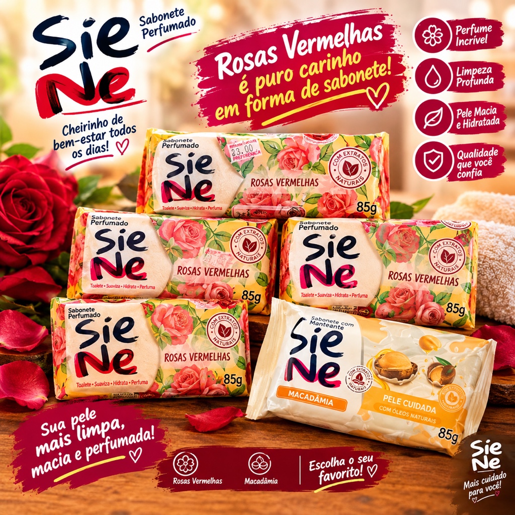 Sie No jabón de tocador rosas vermelhas 85g