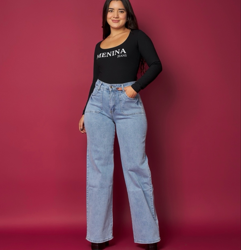 MENINA JEANS WIDE LEG CELESTE