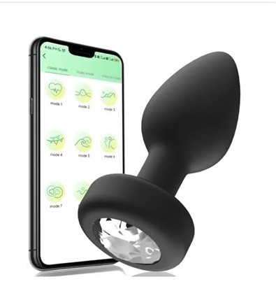 Plug anal preto com aplicativo