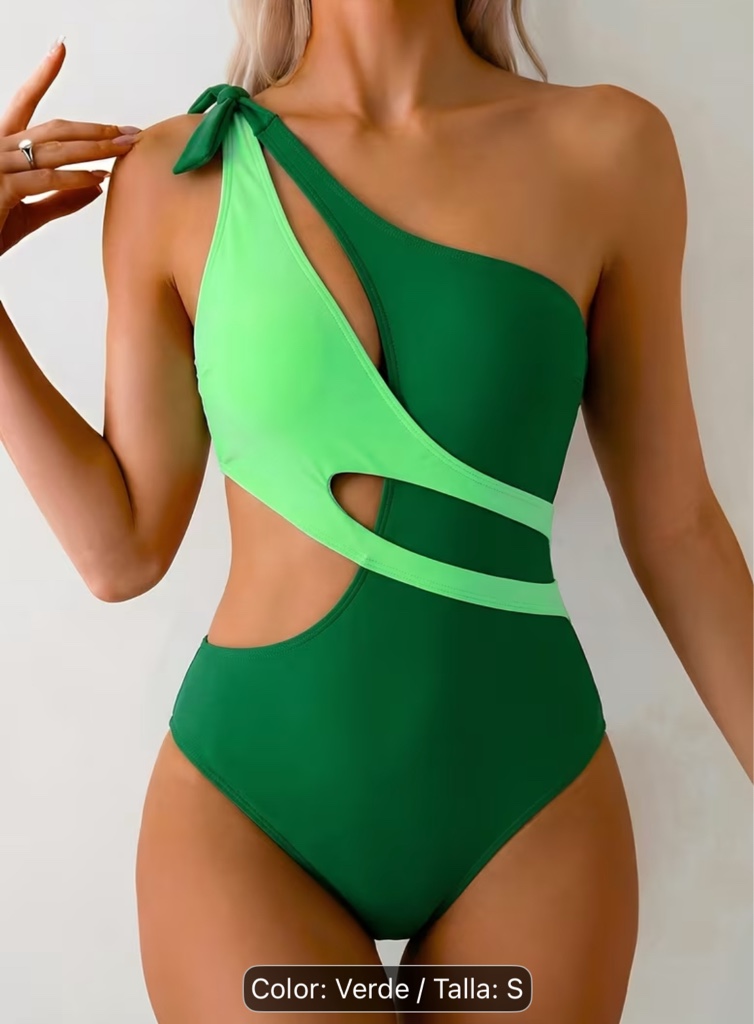 Traje de baño verde de dos tonos