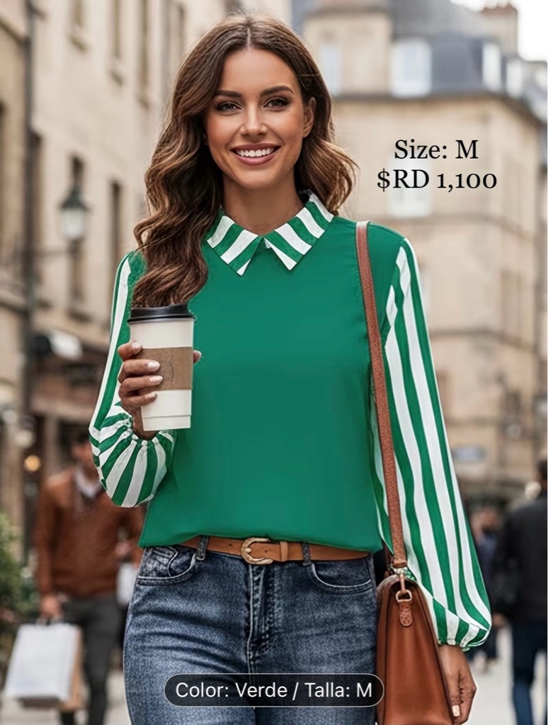 Blusa verde de rayas blancas