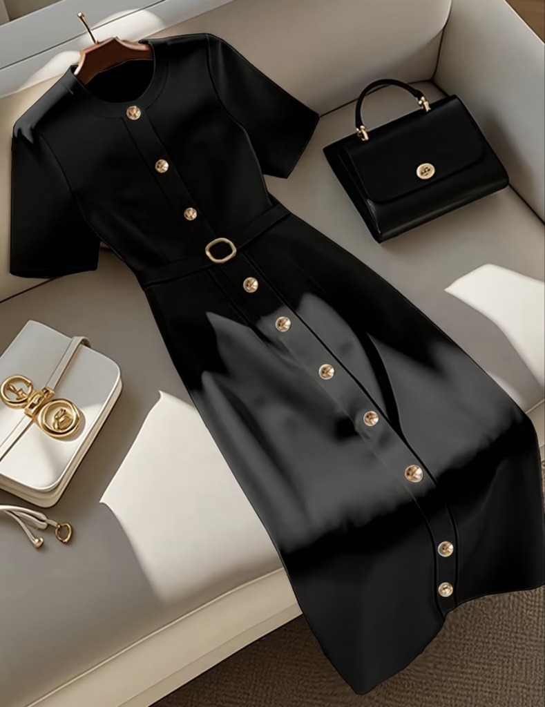 Camisón negro con botones dorados