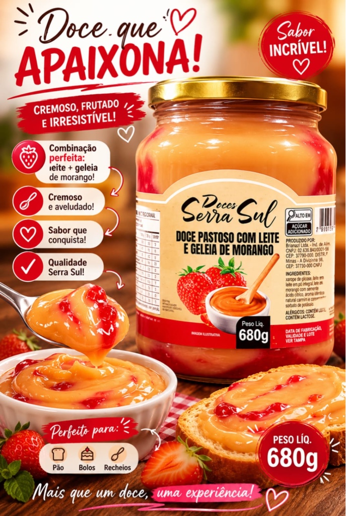 Doce pastoso com leite e morango 680g